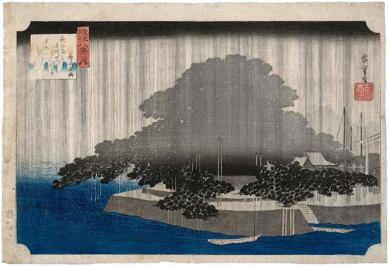 Night Rain at Karasaki (Karasaki yau), from the series Eight Views of Ômi (Ômi hakkei no uchi)