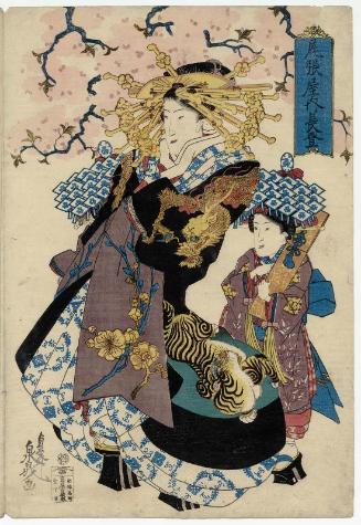 Nagato of the Owariya, from an untitled series of courtesans under cherry blossoms