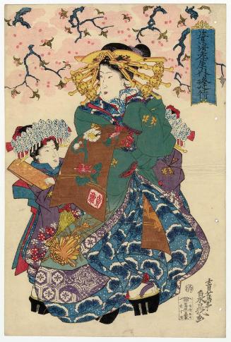 Aimachi of the Sugata-Ebiya, from an untitled series of courtesans parading under cherry blossoms