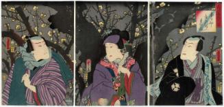 The Paragon of Flowers, Plum Blossoms at Night (Yoru no ume hana no sakigake): Actors Nakamura Shikan IV (R), Iwai Kumesaburô III (C), and Ichikawa Ichizô III (L)