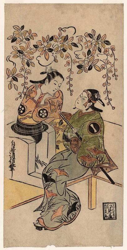 Actors Ichikawa Monnosuke I as Karigane Bunshichi, and Dekijima Daisuke