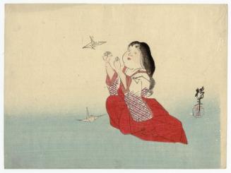 Otafuku as a Court Lady Making Origami Cranes