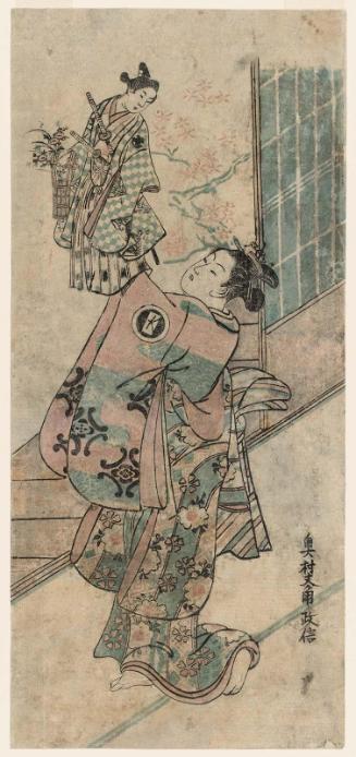 Actor Nakamura Kiyosaburô I as Yaoya Oshichi, Holding a Puppet of Kichisaburô