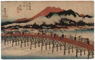Kyoto: The Great Bridge at Sanjô (Keishi, Sanjô ôhashi), from the series Fifty-three Stations of the Tôkaidô (Tôkaidô gojûsan tsugi no uchi), also known as the First Tôkaidô or Great Tôkaidô