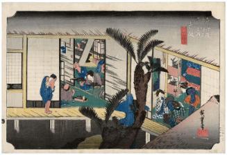 Akasaka: Inn with Serving Maids (Akasaka, ryosha shôfu no zu), from the series Fifty-three Stations of the Tôkaidô (Tôkaidô gojûsan tsugi no uchi), also known as the First Tôkaidô or Great Tôkaidô