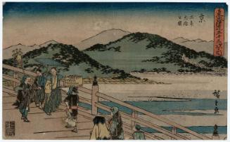 Kyoto: The Great Bridge at Sanjô (Kyô, Sanjô Ôhashi no zu), from the series The Fifty-three Stations of the Tôkaidô Road (Tôkaidô gojûsan tsugi no uchi), also known as the Gyôsho Tôkaidô