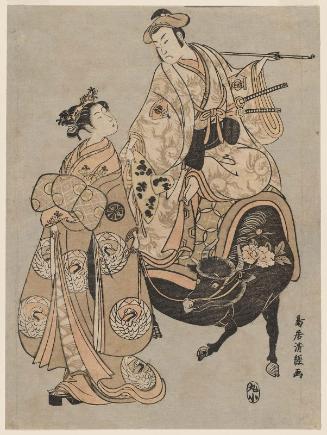 Actors Onoe Kikugorô I as Kudô Suketsune and Segawa Kikunojô II as the Courtesan Maizuru