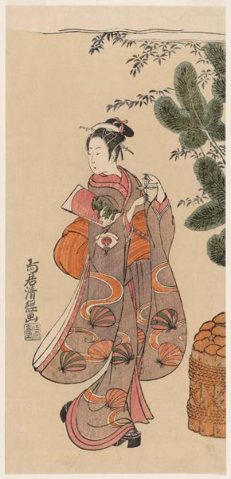 Actor Onoe Matsusuke I as a Girl with Battledore and Shuttlecock at New Year