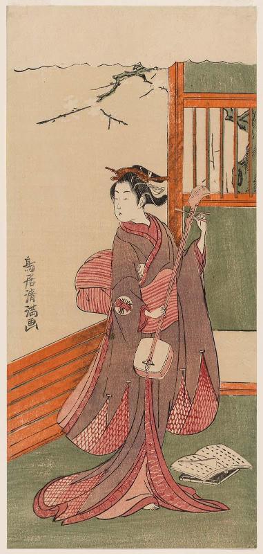 Actor (?) as a Woman Tuning a Shamisen
