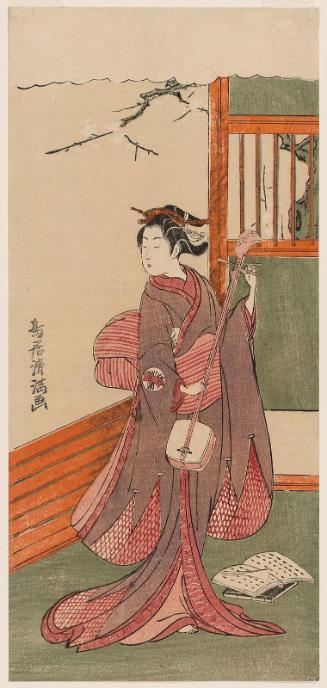 Actor (?) as a Woman Tuning a Shamisen