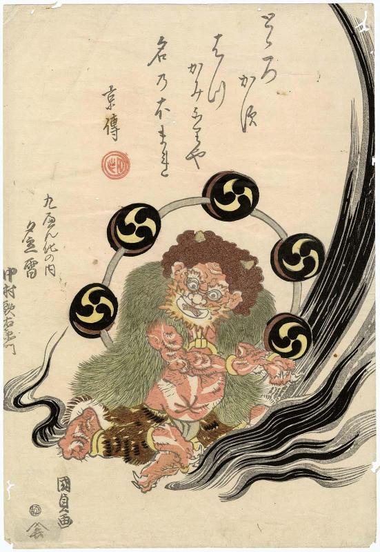 Actor Nakamura Utaemon III as the Thunder God in a Shower (Yûdachi Kaminari), from the series Dance of Nine Changes (Kyû henge no uchi)