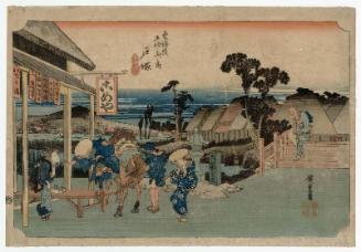 Totsuka: Motomachi Fork (Totsuka, Motomachi betsudô), first version, from the series Fifty-three Stations of the Tôkaidô Road (Tôkaidô gojûsan tsugi no uchi), also known as the First Tôkaidô or Great Tôkaidô
