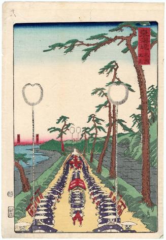 Namamugi, from the series Scenes of Famous Places along the Tôkaidô Road (Tôkaidô meisho fûkei), also known as the Processional Tôkaidô (Gyôretsu Tôkaidô), here called Tôkaidô no uchi