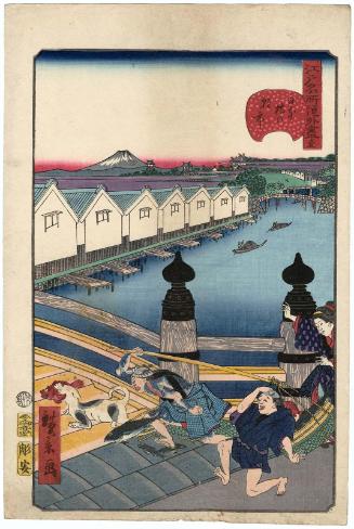 No. 1, Morning Market at Nihonbashi (Nihonbashi no asaichi), from the series Comical Views of Famous Places in Edo (Edo meisho dôke zukushi)