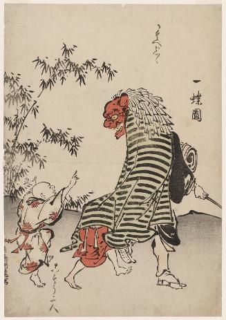 Lion Dancer and Children, after a painting by Hanabusa Itchô (Itchô zu)