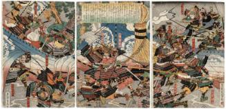 Abe no Sadatô (C) and Ôya no Mitsutô (R) Fighting in the Rain