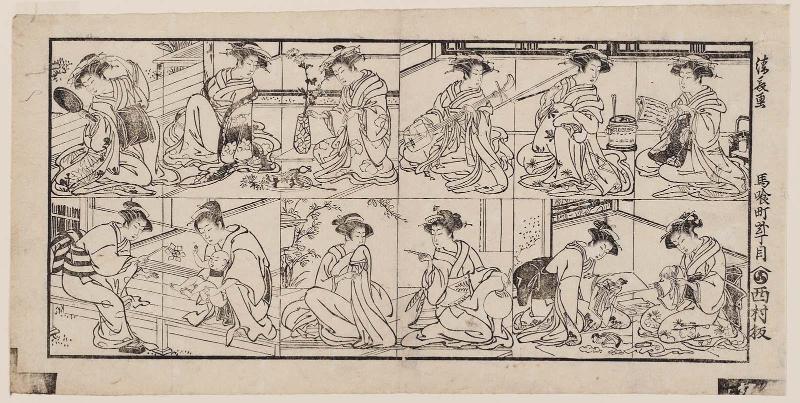 Five Scenes of Women in Twelve Small Panels