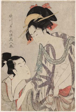 Young Man Handing Letter to Woman in Bathrobe
