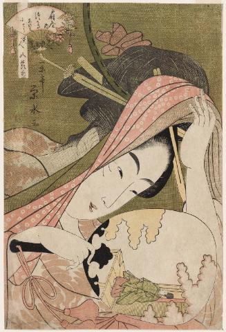 Tsukasa of the Ôgiya, kamuro Ageha and Kochô, from the series Beauties for the Five Festivals (Bijin gosekku)