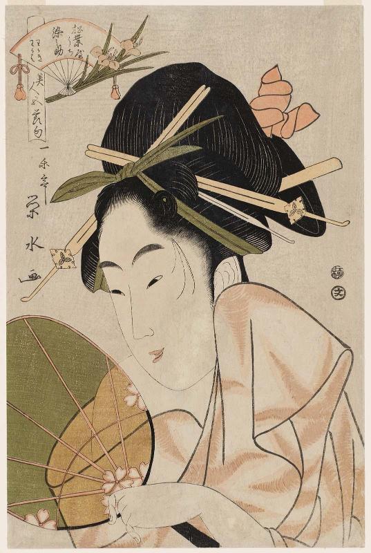 Somenosuke of the Matsubaya, kamuro Wakagi and Wakaba, from the series Beauties for the Five Festivals (Bijin gosekku)