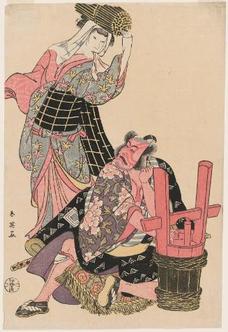 Actors Ichikawa Danjûrô V as the Footman (Yakko) Hanehei and Osagawa Tsuneyo II as a Charcoal Seller (Kuroki-uri)