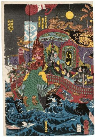 In the Great Battle between the Minamoto and the Taira at Akama Bay in Nagato Province, the Taira Clan Are Utterly Destroyed (Nagato no kuni Akama no ura ni oite Genpei ôgassen Heike ichimon kotogotoku horobiru zu)