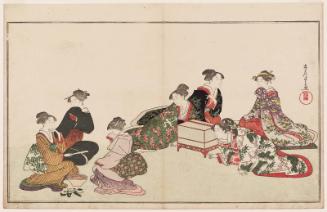 Preparing Food for a Nightingale, from the album Picturebook of the Bird of Poetry (Ehon utayomi-dori)