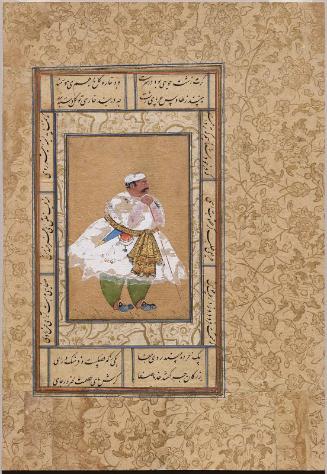 Album folio with portrait possibly of “Mota Raja,” Udai Singh of Marwar