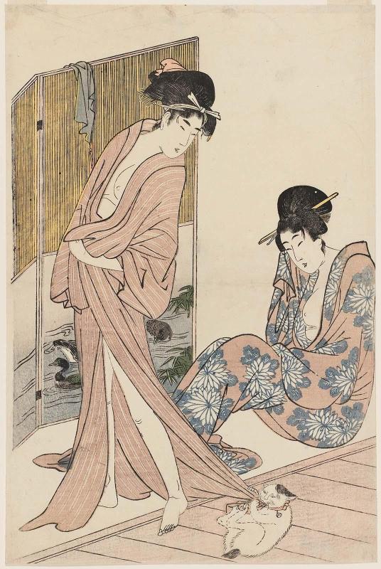 Women after the Bath Playing with a Cat