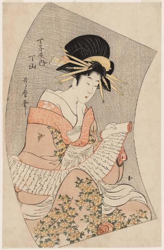 Chôzan of the Chôjiya, from an untitled series of courtesans on fans