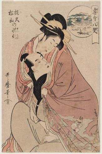 Emotional Turmoil for Wankyû and Matsuyama (Wankyû Matsuyama no seiran), from the series Eight Pledges at Lovers' Meetings (Ômi hakkei)