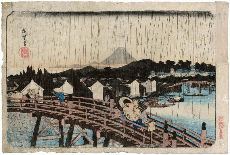 Shower on Nihonbashi Bridge (Nihonbashi no hakuu), from the series Famous Places in the Eastern Capital (Tôto meisho)