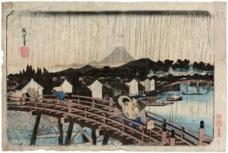 Shower on Nihonbashi Bridge (Nihonbashi no hakuu), from the series Famous Places in the Eastern Capital (Tôto meisho)