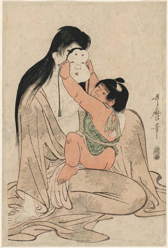 Kintarô Holding Mask before Yamauba's Face