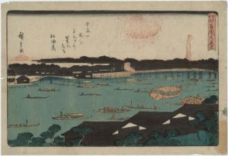 Great Fireworks Display at Ryôgoku Bridge (Ryôgoku ôhanabi), from the series Famous Places in Edo (Edo meisho)