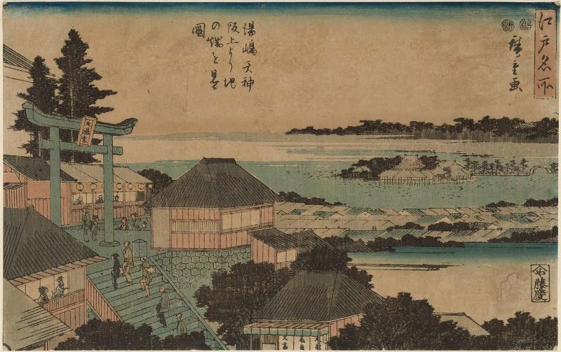 Looking toward Ikenohata from the Hill of the Yushima Tenjin Shrine (Yushima Tenjin sakaue yori Ikenohata o miru zu), from the series Famous Places in Edo (Edo meisho)
