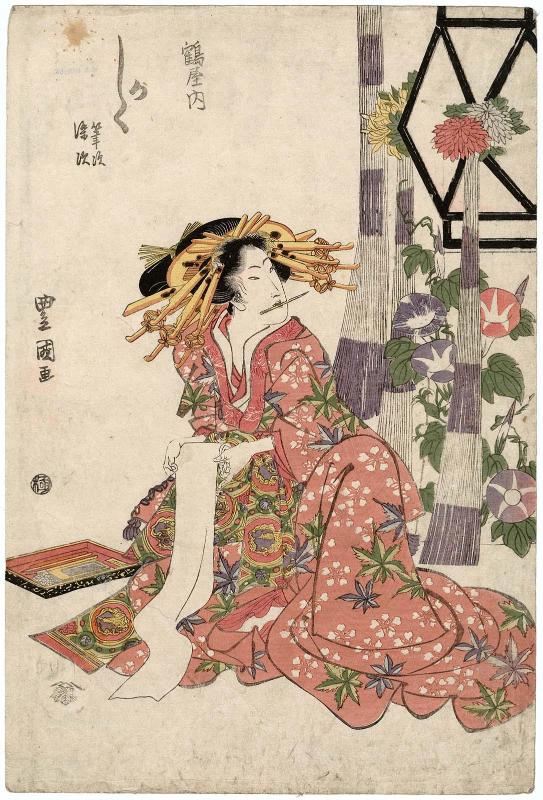 Kashiku of the Tsuruya, kamuro Fudeji and Hamaji (?)