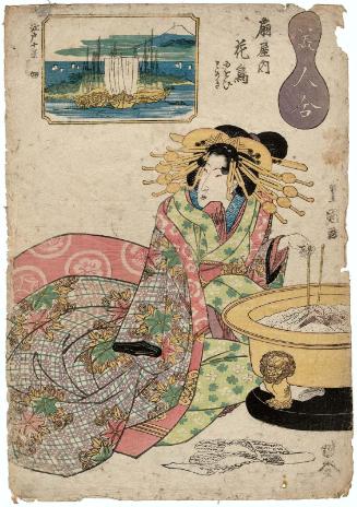 Tsukuda: Hanatori of the Ôgiya, kamuro Nioi and Tomeki, from the series Ten Views of Edo/Comparison of Beauties (Edo jukkei/Bijin awase)