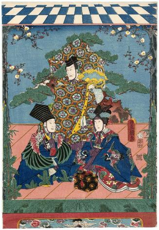 Actor Onoe Kikugorô IV as Senzai, Ichikawa Ebizô V as Okina, and Nakamura Fukusuke I as Sanbasô