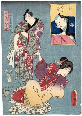 Actors Bandô Shûka I as Yamanaya Urazato and Ichikawa Danjûrô VIII as Kasugaya Tokijirô in Akegarasu