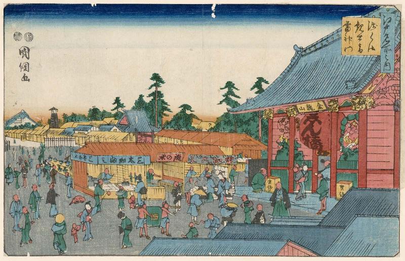 The Gate of the Thunder God at the Kannon Temple in Asakusa (Asakusa Kanzeon Raijin-mon), from the series Famous Places in Edo (Edo meisho no uchi)