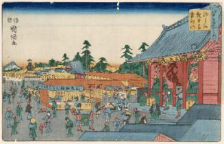 The Gate of the Thunder God at the Kannon Temple in Asakusa (Asakusa Kanzeon Raijin-mon), from the series Famous Places in Edo (Edo meisho no uchi)