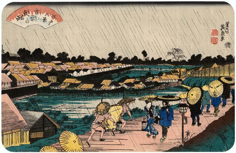 Night Rain in the Yoshiwara (Yoshiwara no yoru no ame), from the series Eight Views of Edo (Edo hakkei)