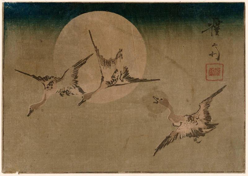 Geese Flying across Full Moon