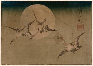 Geese Flying across Full Moon