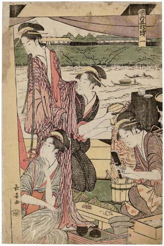Enjoying Cool Air on a Pleasure Boat, a Pentaptych (Suzumibune gomai tsuzuki)