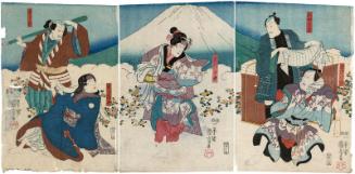 Actors as Shizunoo, Kaya-uri (R), Shizunome (C), Shizunome, and Zôhei (L)