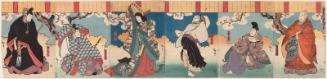 The Fashionable Six Poetic Immortals (Fûryû Rokkasen), from right: Actor Nakamura Utaemon IV as Bishop Henjô, Bun'ya no Yasuhide, and Priest Kisen; Nakayama Nanshi II as Ono no Komachi; and Nakamura Utaemon IV as Ariwara Narihira and Ôtomo Kuronushi