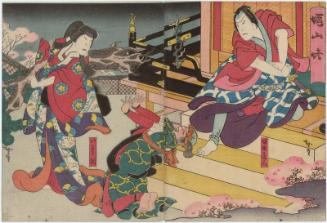 Actors Mimasu Daigorô IV as Sakata Kurando (R) and Nakamura Utaemon IV as Yaegiri (L), in Komochi Yamanba