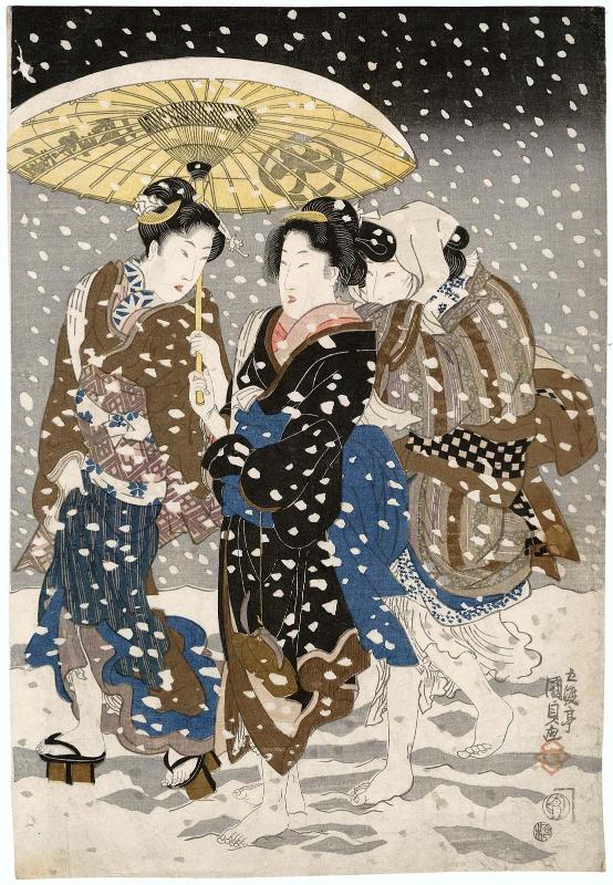 The Tenth Month: Streetwalkers in the First Snowfall (Kannazuki, hatsuyuki no sōka), from an untitled series of the twelve months